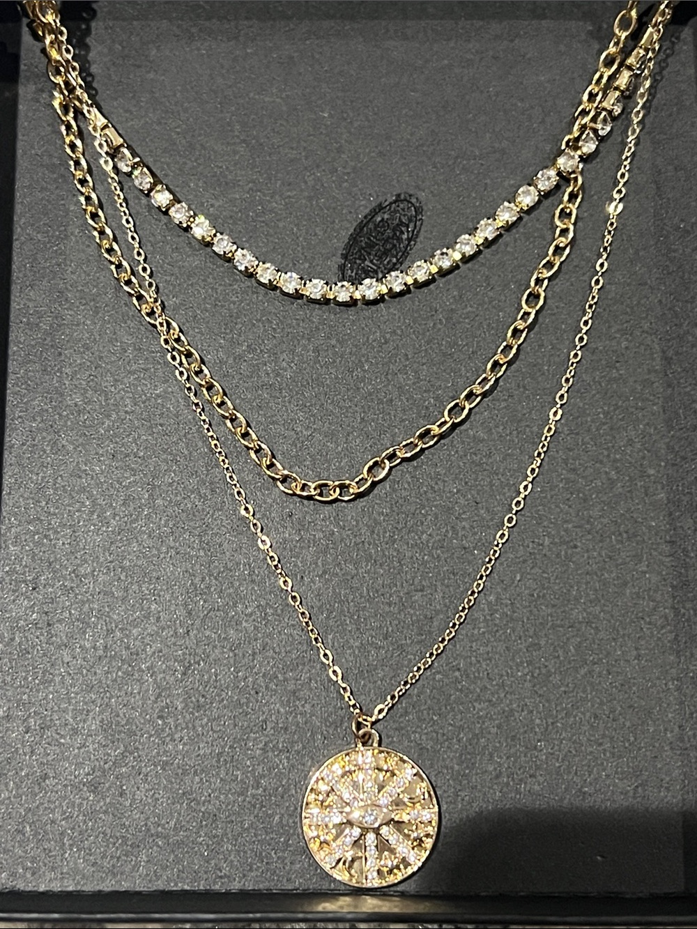 3 STRAND GOLD LAYERED TENNIS NECKLACE. NWT